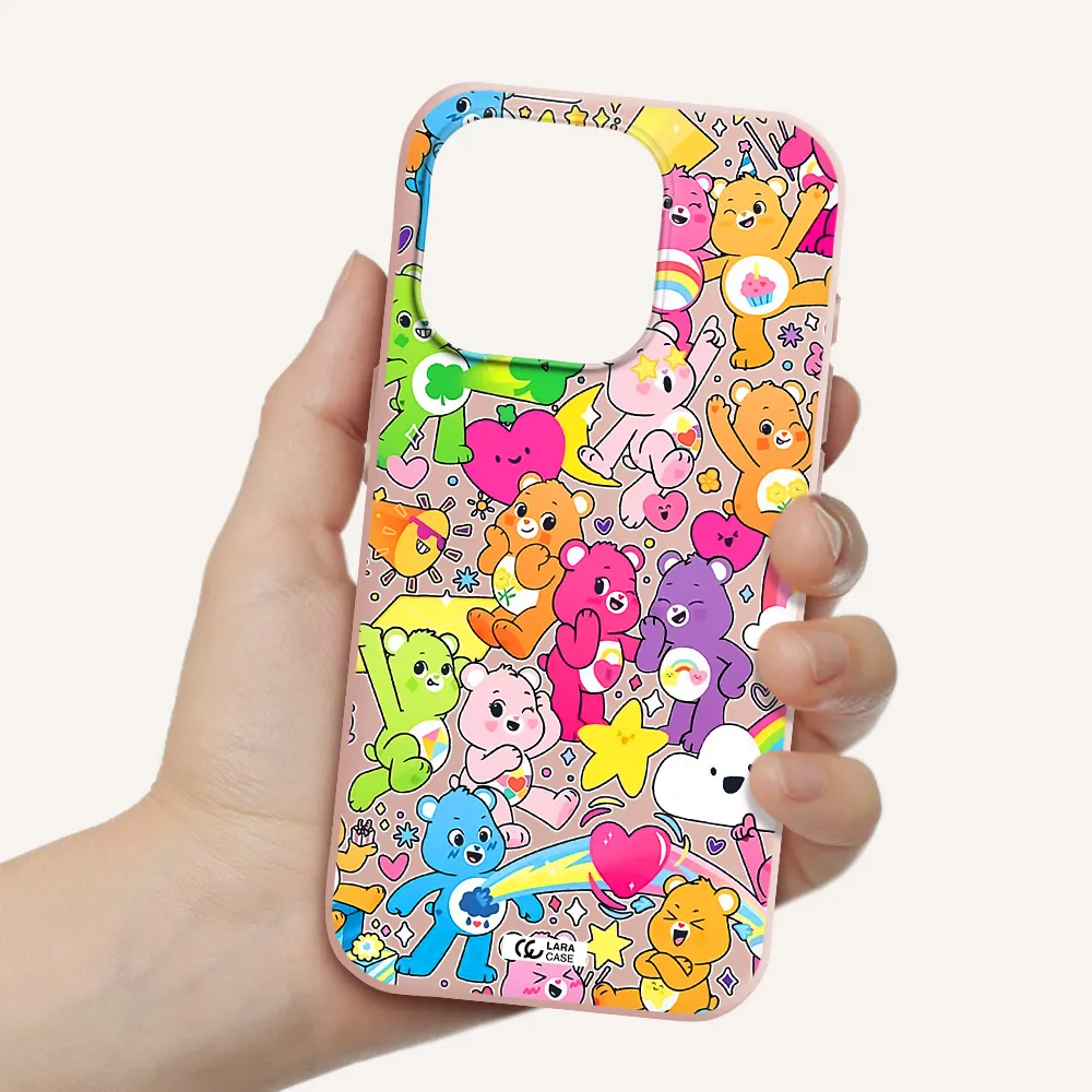 A Pattern Of Cartoon Bears Apple Iphone 15 Pro Silicone Pastel Pink Case
