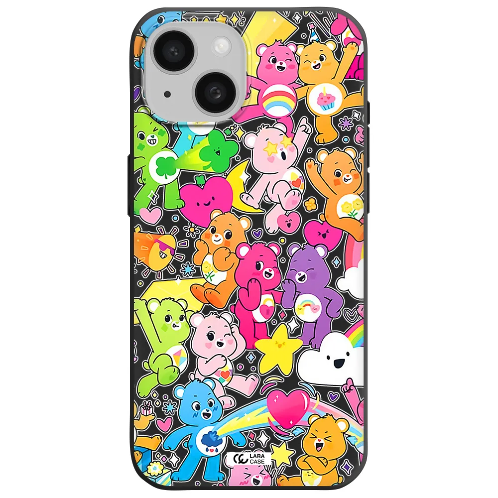 a pattern of cartoon bears Apple iPhone 15 Silicone black Case