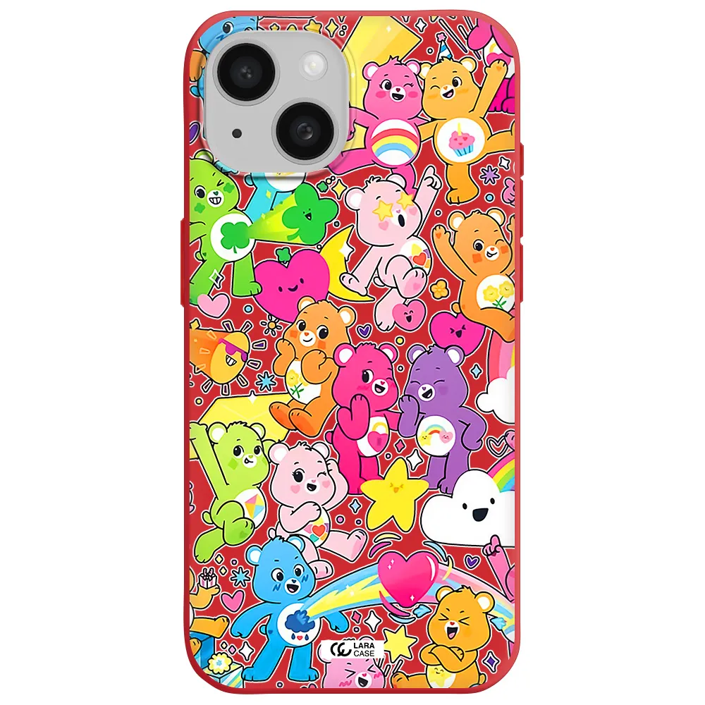 A Pattern Of Cartoon Bears Apple Iphone 15 Silicone Imperial Red Case