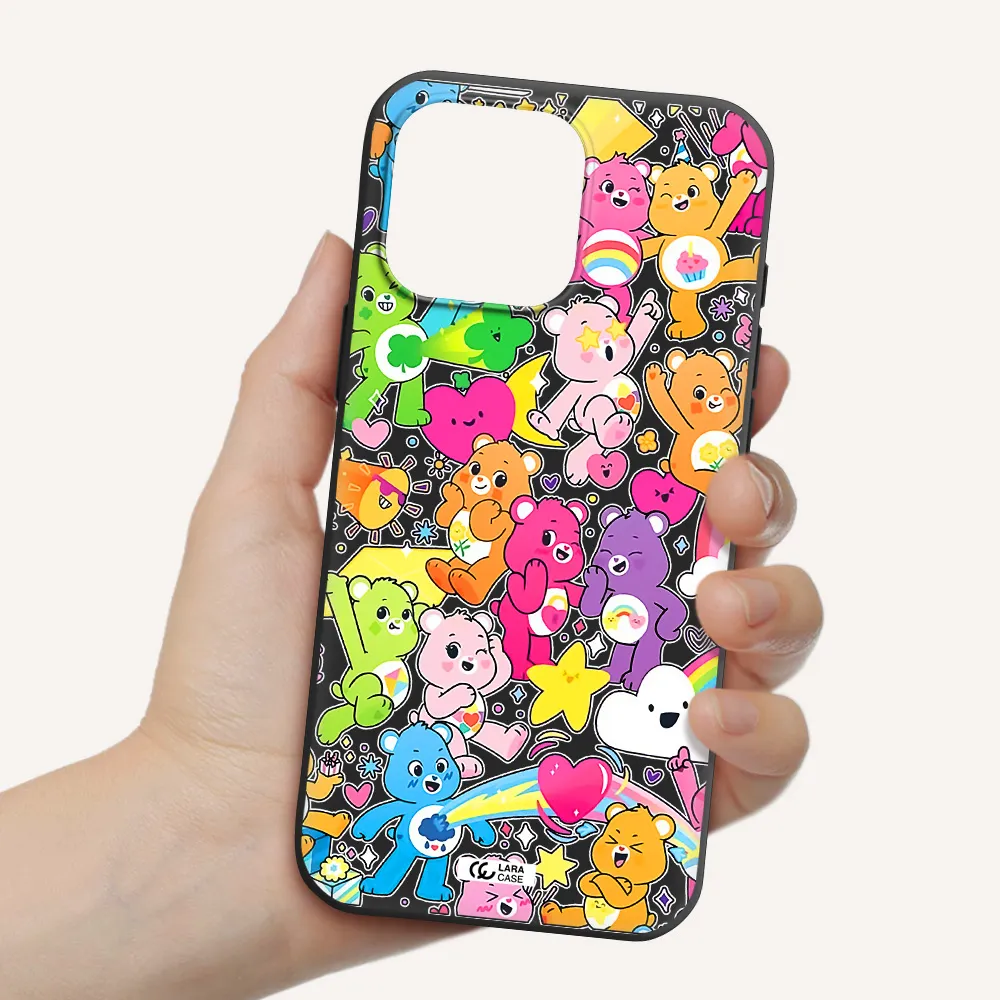 A Pattern Of Cartoon Bears Apple Iphone 16 Pro Max Silicone Black Case