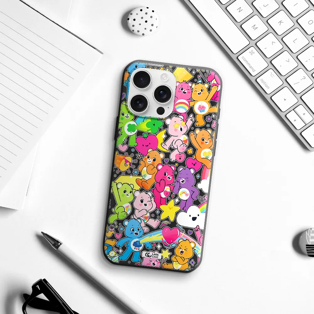A Pattern Of Cartoon Bears Apple Iphone 16 Pro Max Silicone Black Case