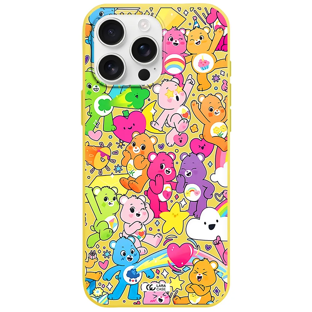 A Pattern Of Cartoon Bears Apple Iphone 16 Pro Max Silicone Canary Yellow Case