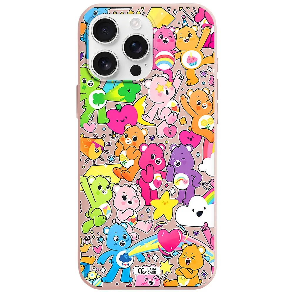 A Pattern Of Cartoon Bears Apple Iphone 16 Pro Max Silicone Pastel Pink Case