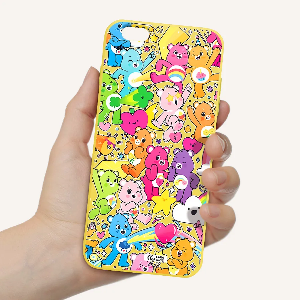 a pattern of cartoon bears Apple iPhone 6 s plus Silicone canary yellow Case