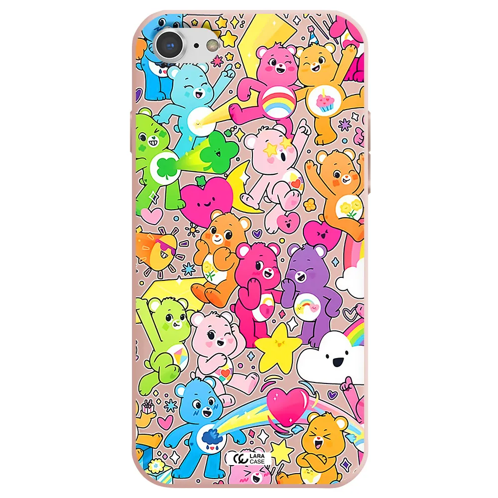 a pattern of cartoon bears Apple iPhone 7 Silicone pastel pink Case