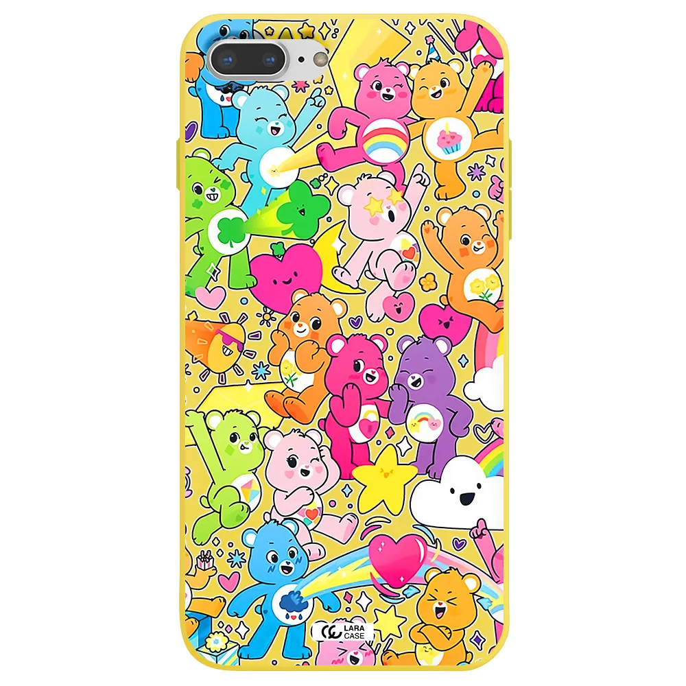 a pattern of cartoon bears Apple iPhone 8 plus Silicone canary yellow Case
