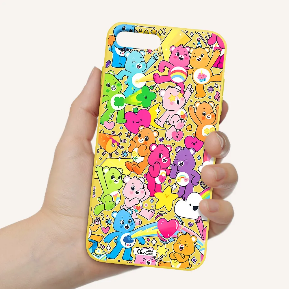 a pattern of cartoon bears Apple iPhone 8 plus Silicone canary yellow Case