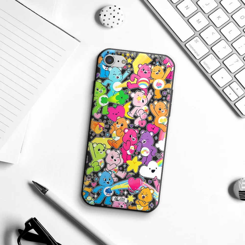 a pattern of cartoon bears Apple iPhone 8 Silicone black Case