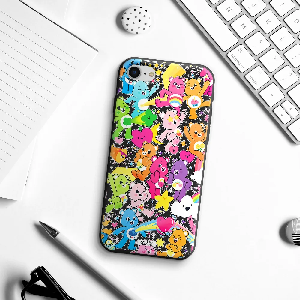 a pattern of cartoon bears Apple iPhone se 2020 Silicone black Case