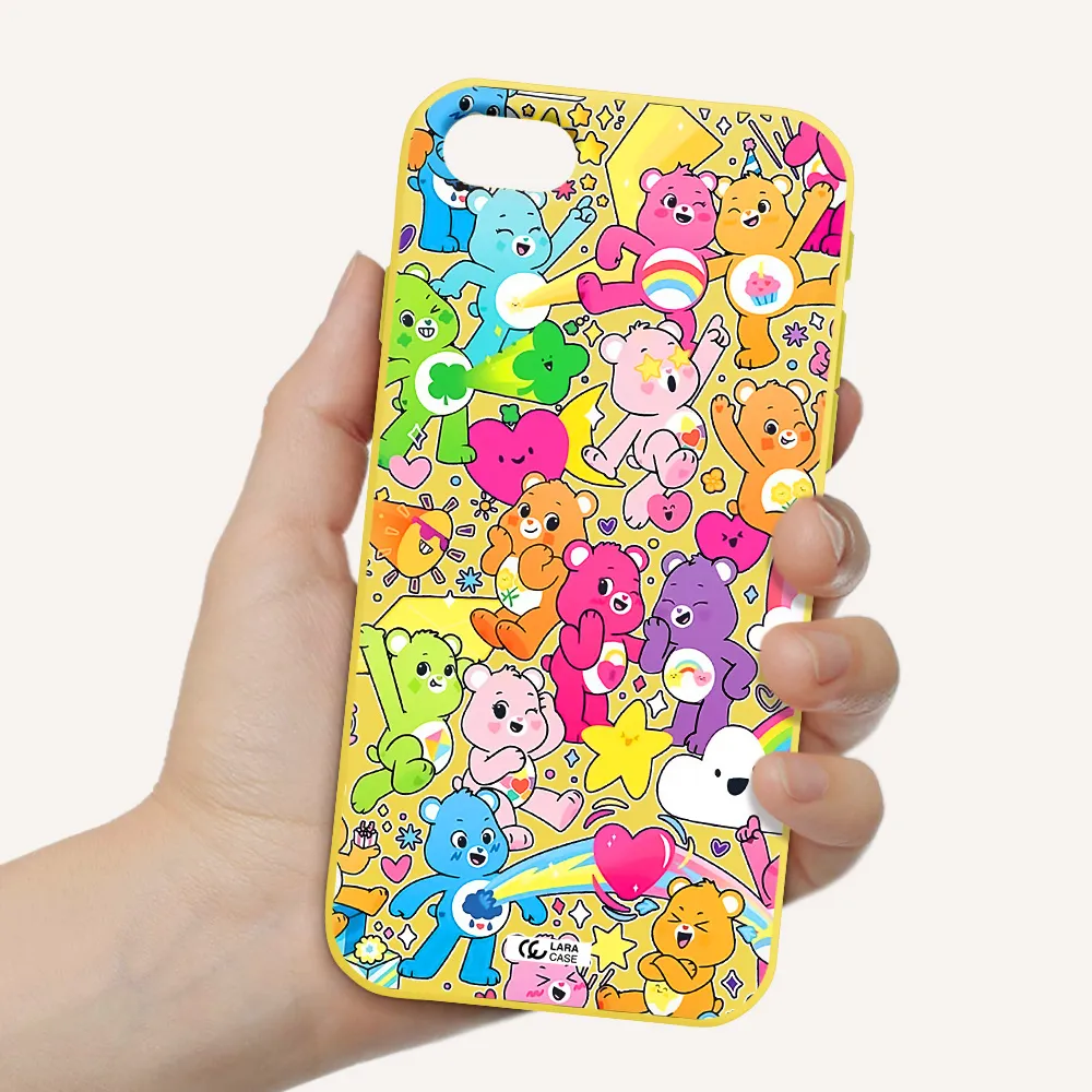 a pattern of cartoon bears Apple iPhone se 2020 Silicone canary yellow Case