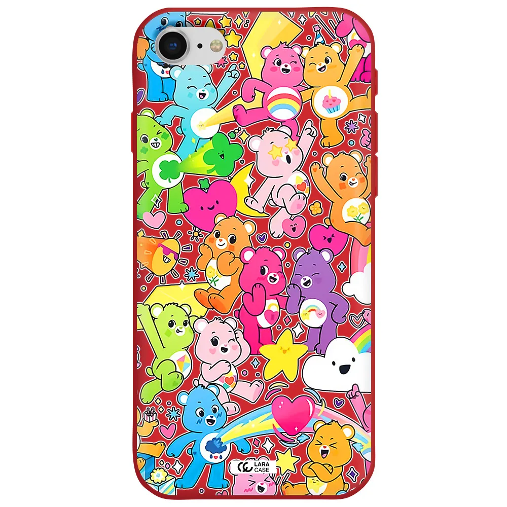 a pattern of cartoon bears Apple iPhone se 2020 Silicone Imperial Red Case