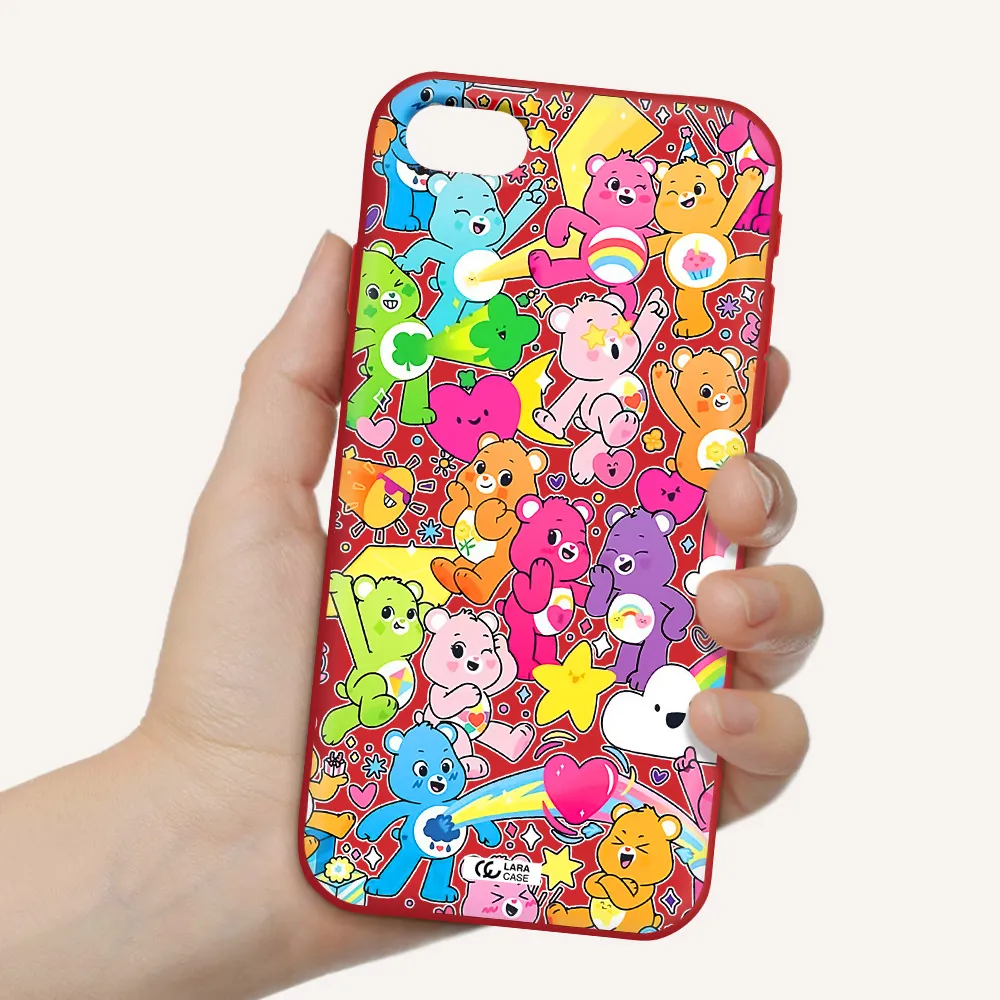 a pattern of cartoon bears Apple iPhone se 2020 Silicone Imperial Red Case