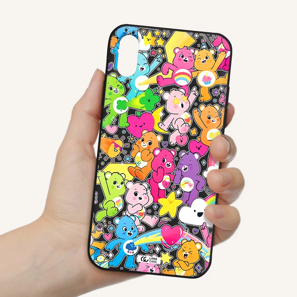 a pattern of cartoon bears Apple iPhone X Silicone black Case