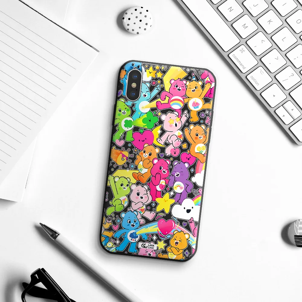 a pattern of cartoon bears Apple iPhone X Silicone black Case