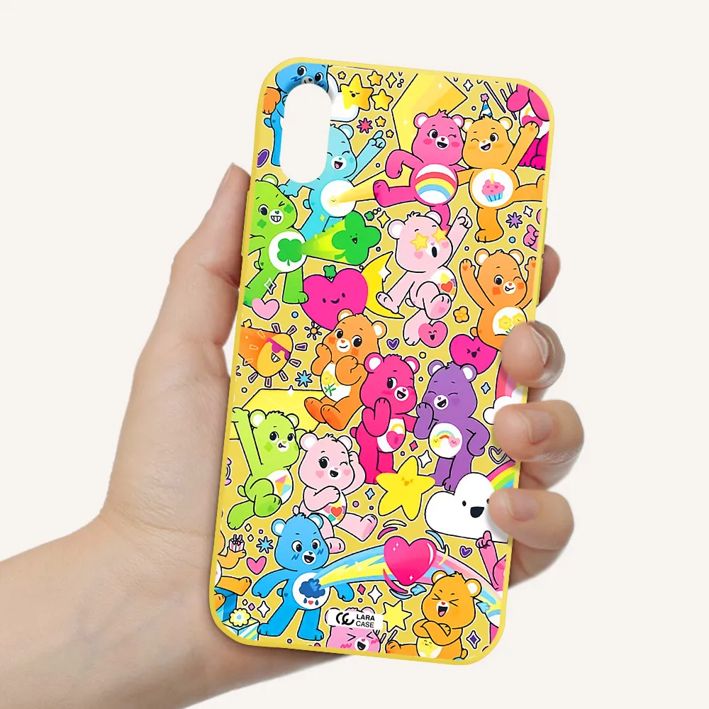 a pattern of cartoon bears Apple iPhone XS Silicone canary yellow Case