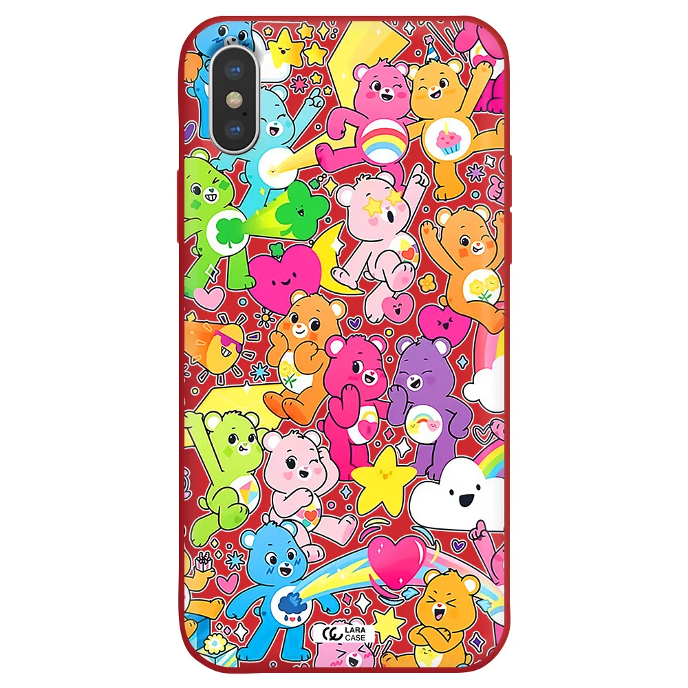 a pattern of cartoon bears Apple iPhone XS Silicone Imperial Red Case