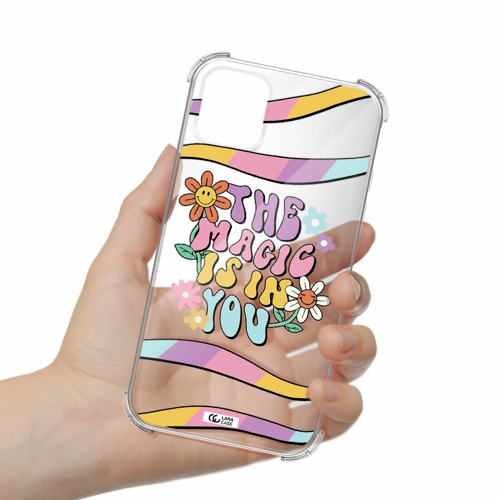 a cartoon text with flowers Apple iPhone 11 Clear PC Case
