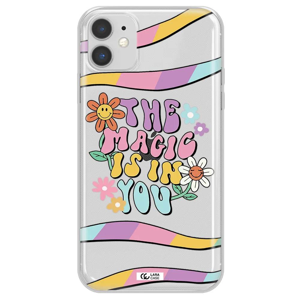 a cartoon text with flowers Apple iPhone 11 Clear TPU Case