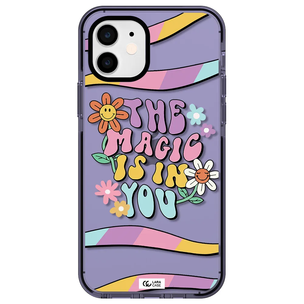 a cartoon text with flowers Apple iPhone 11 impact Lilac Case