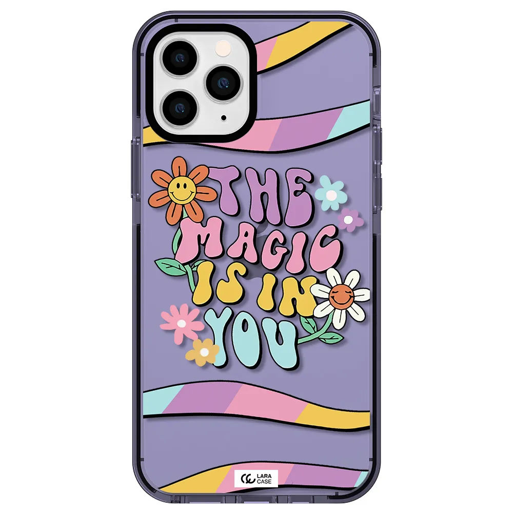 a cartoon text with flowers Apple iPhone 11 pro impact Lilac Case