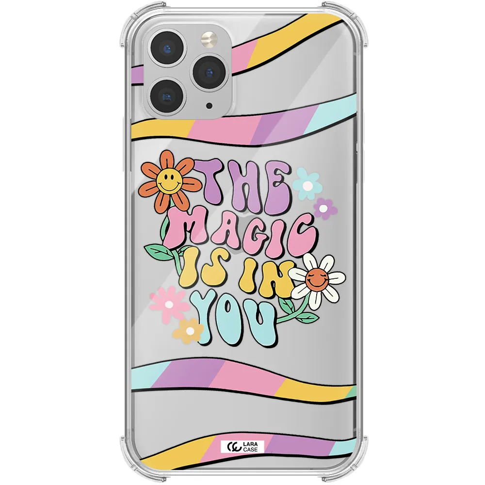 a cartoon text with flowers Apple iPhone 11 pro max Clear PC Case