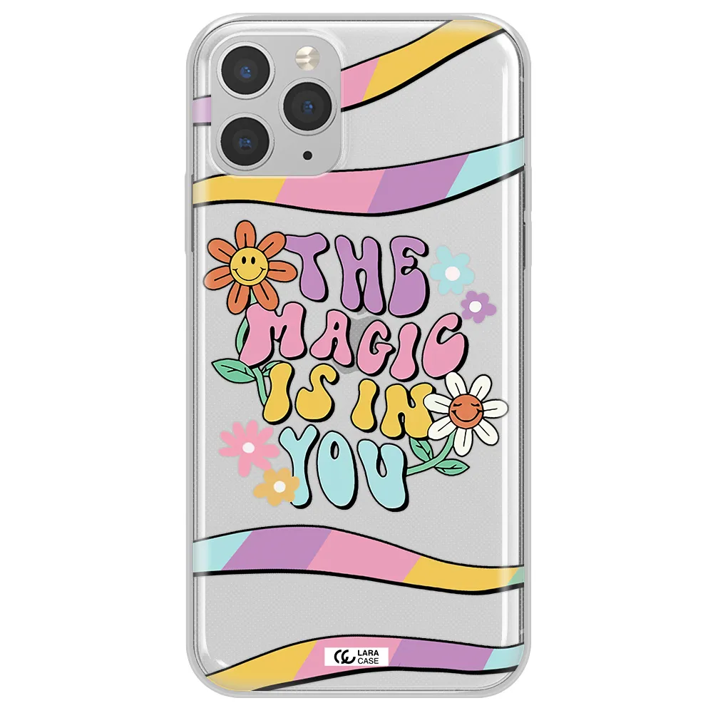 a cartoon text with flowers Apple iPhone 11 pro max Clear TPU Case