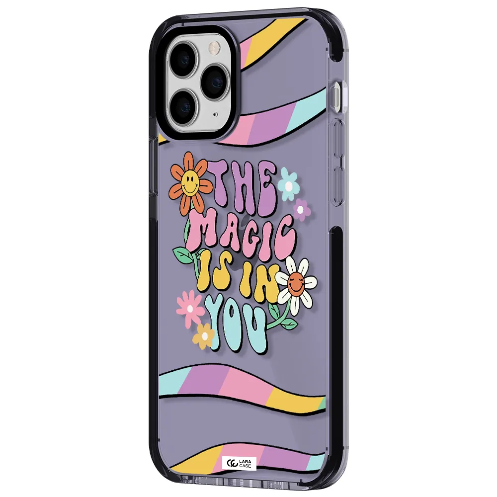 a cartoon text with flowers Apple iPhone 11 pro max impact Lilac Case