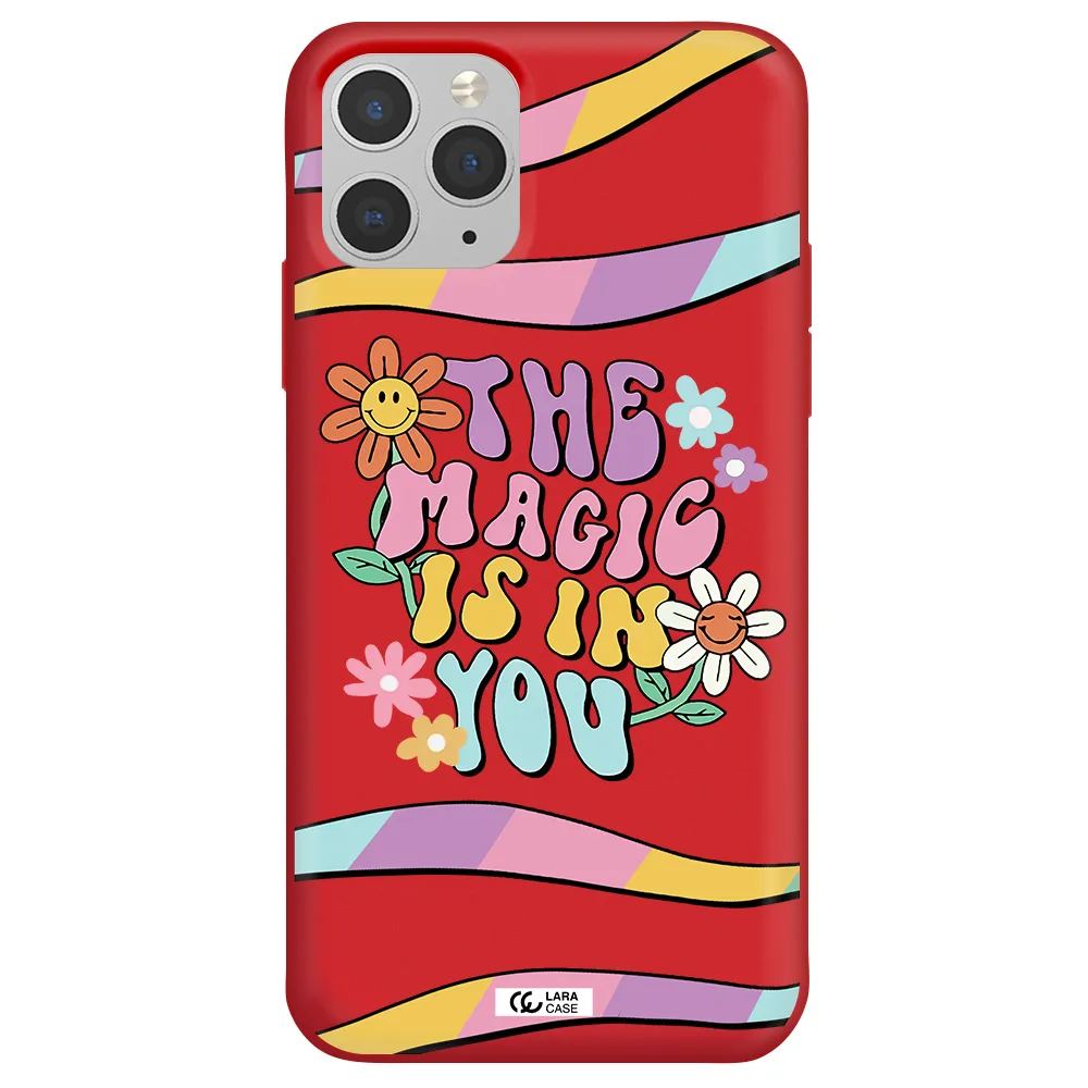 a cartoon text with flowers Apple iPhone 11 pro max Silicone Imperial Red Case