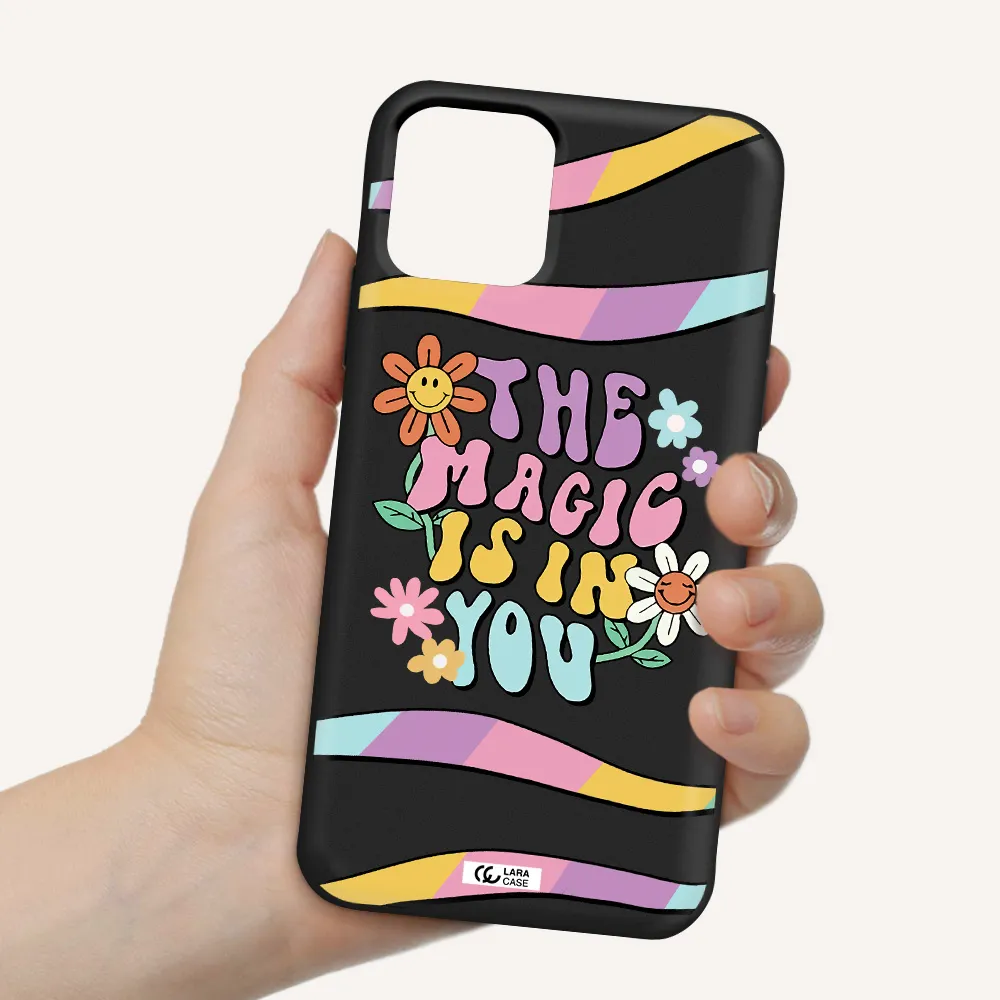 a cartoon text with flowers Apple iPhone 11 pro Silicone black Case