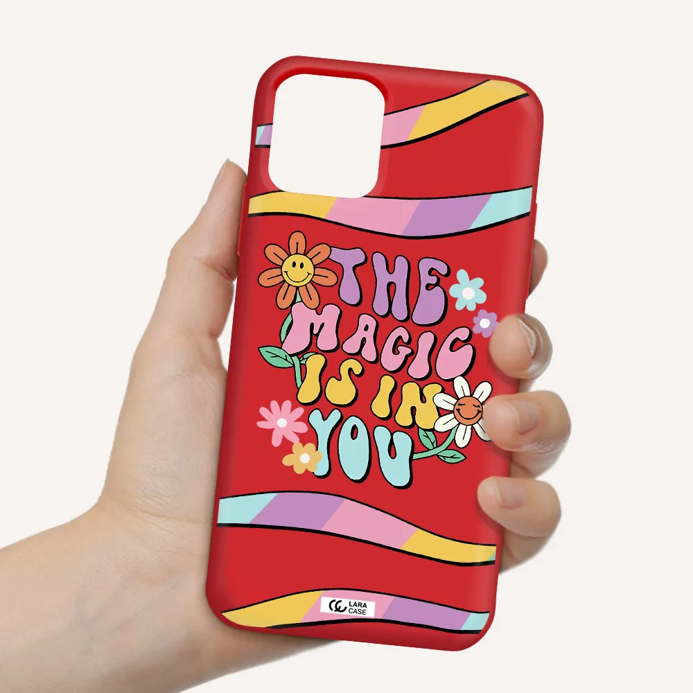 a cartoon text with flowers Apple iPhone 11 pro Silicone Imperial Red Case