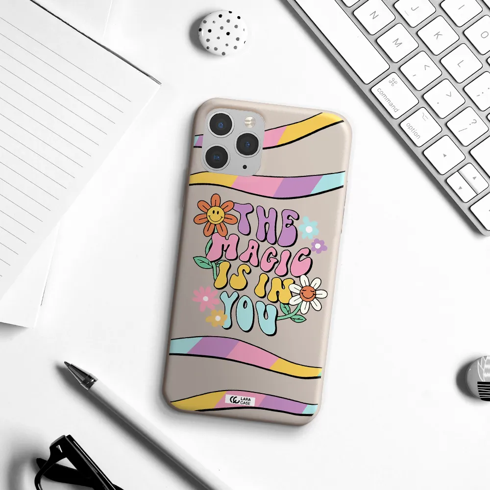 a cartoon text with flowers Apple iPhone 11 pro Silicone Stone Case