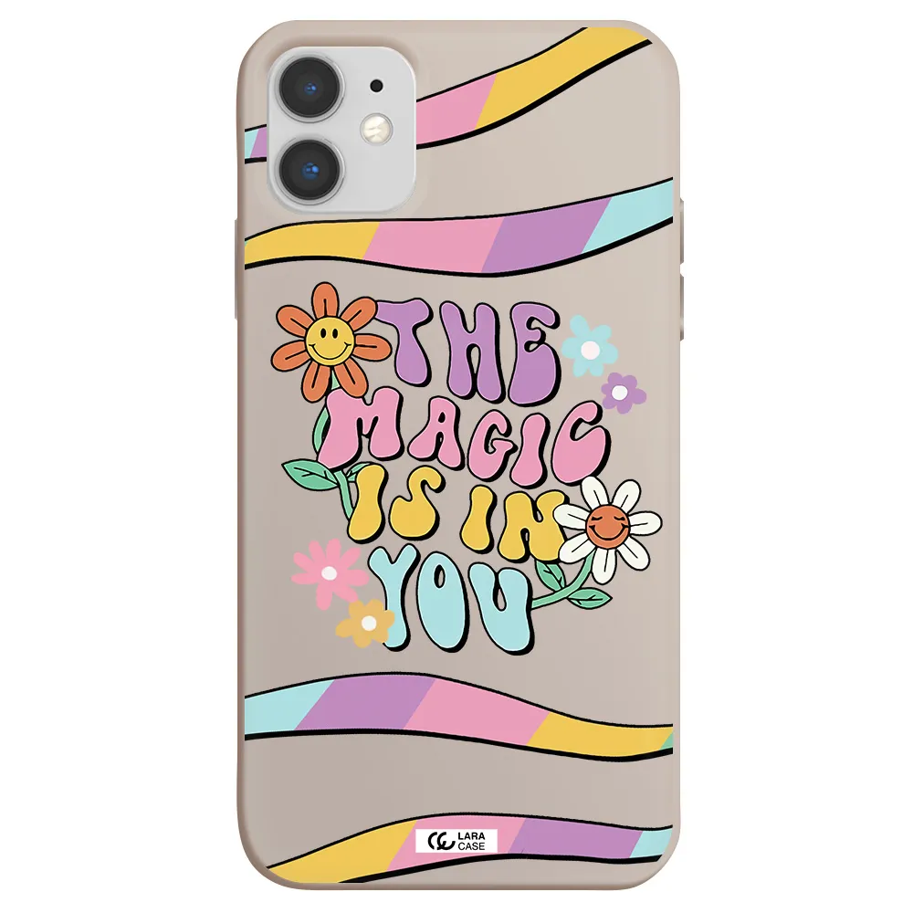 a cartoon text with flowers Apple iPhone 11 Silicone Stone Case