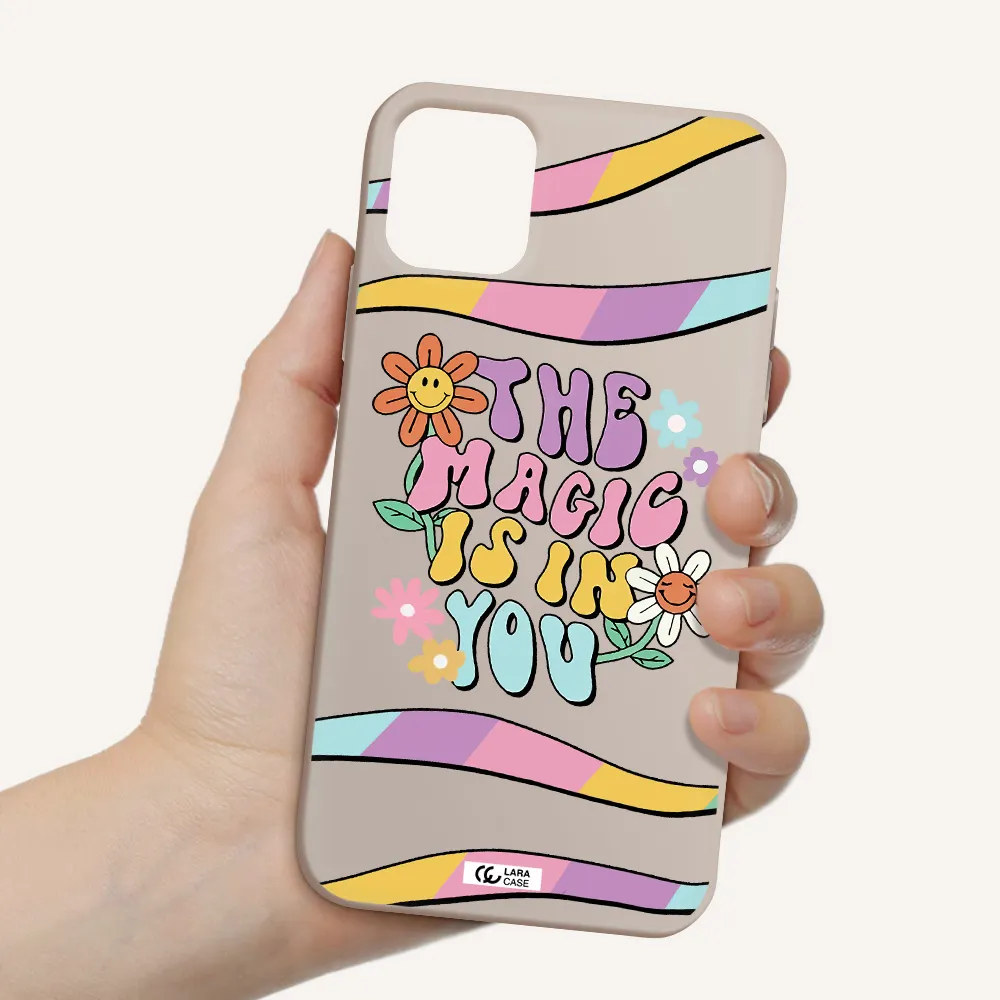 a cartoon text with flowers Apple iPhone 11 Silicone Stone Case