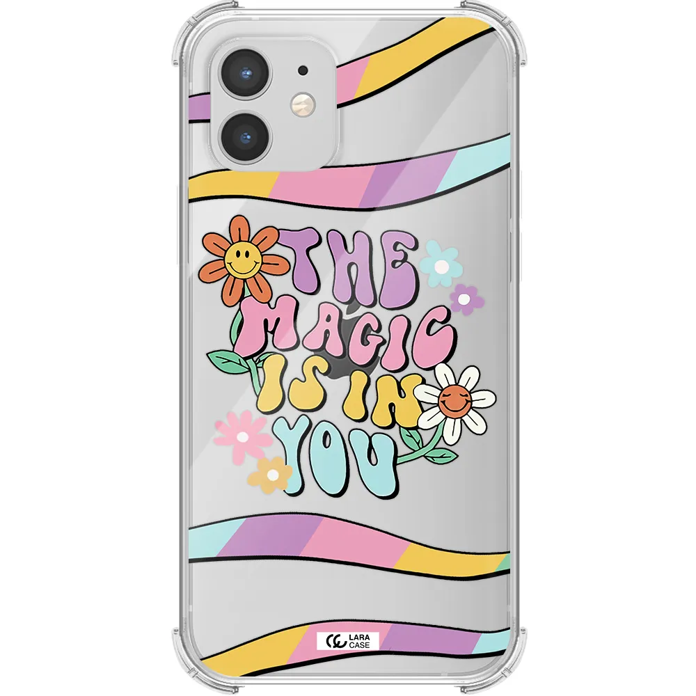 a cartoon text with flowers Apple iPhone 12 mini Clear PC Case