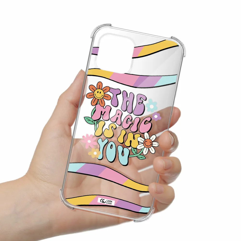 a cartoon text with flowers Apple iPhone 12 mini Clear PC Case