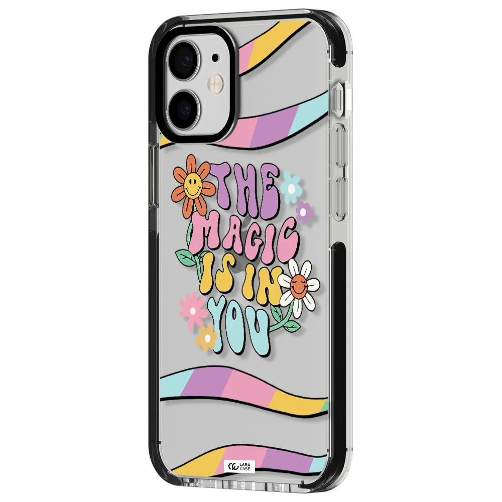 a cartoon text with flowers Apple iPhone 12 mini impact black border Case