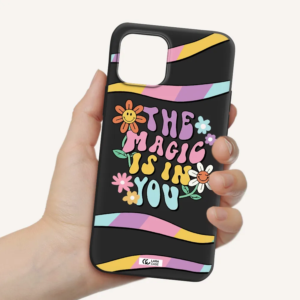 a cartoon text with flowers Apple iPhone 12 mini Silicone black Case