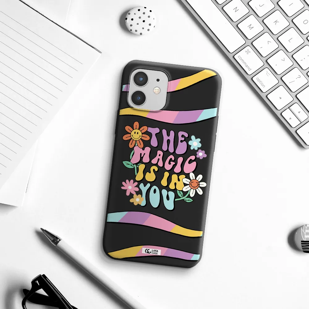 a cartoon text with flowers Apple iPhone 12 mini Silicone black Case