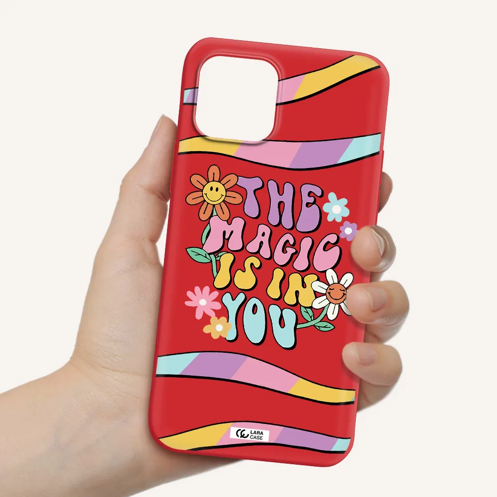 a cartoon text with flowers Apple iPhone 12 mini Silicone Imperial Red Case