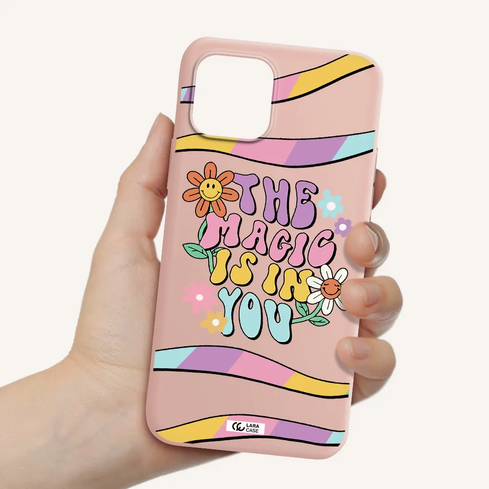 a cartoon text with flowers Apple iPhone 12 mini Silicone pastel pink Case