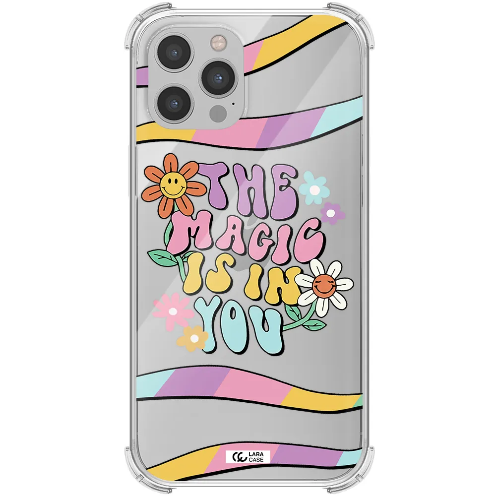 a cartoon text with flowers Apple iPhone 12 pro Clear PC Case