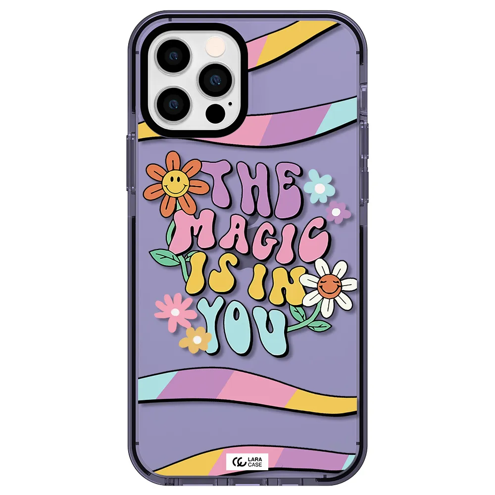 a cartoon text with flowers Apple iPhone 12 pro impact Lilac Case