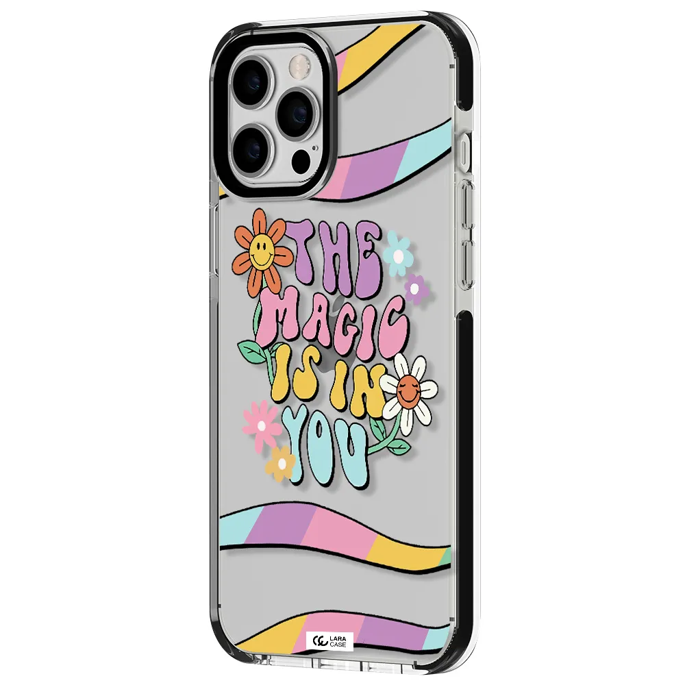 a cartoon text with flowers Apple iPhone 12 pro max impact black border Case