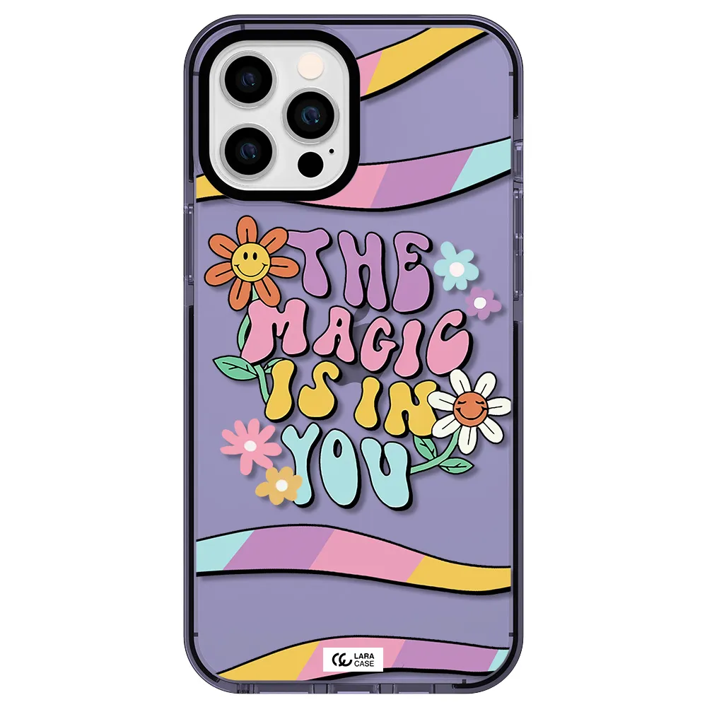 a cartoon text with flowers Apple iPhone 12 pro max impact Lilac Case