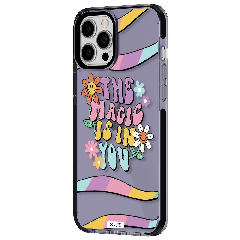 a cartoon text with flowers Apple iPhone 12 pro max impact Lilac Case