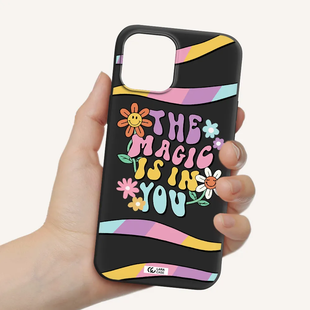 a cartoon text with flowers Apple iPhone 12 pro max Silicone black Case