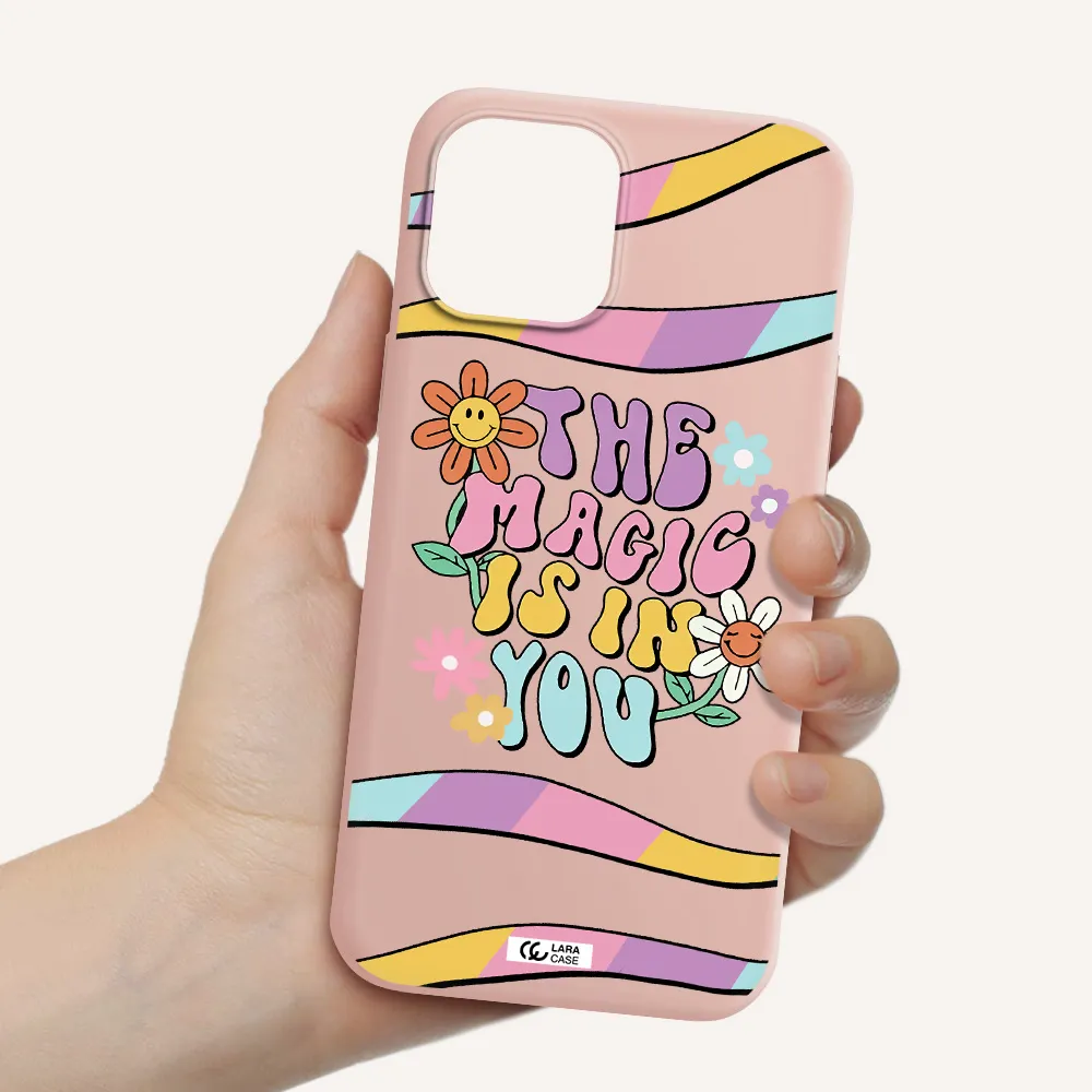 a cartoon text with flowers Apple iPhone 12 pro max Silicone pastel pink Case