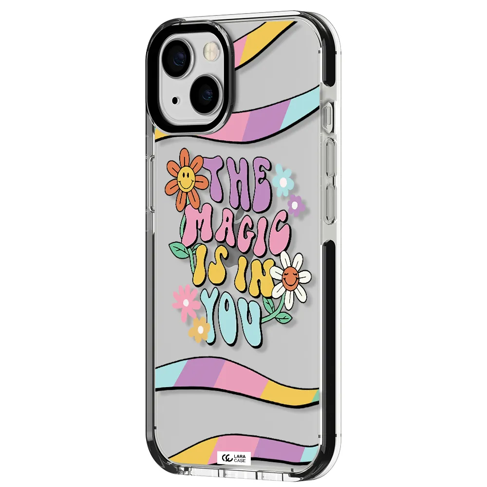 a cartoon text with flowers Apple iPhone 13 impact black border Case