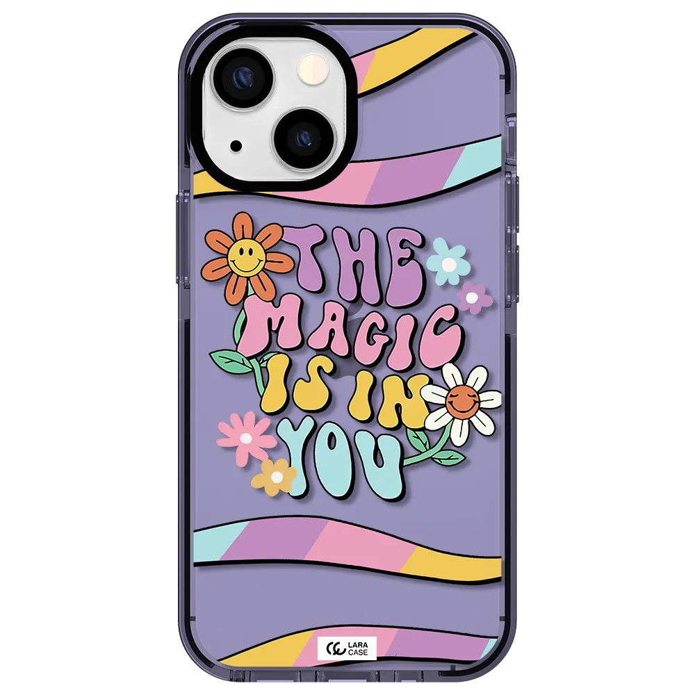 a cartoon text with flowers Apple iPhone 13 mini impact Lilac Case