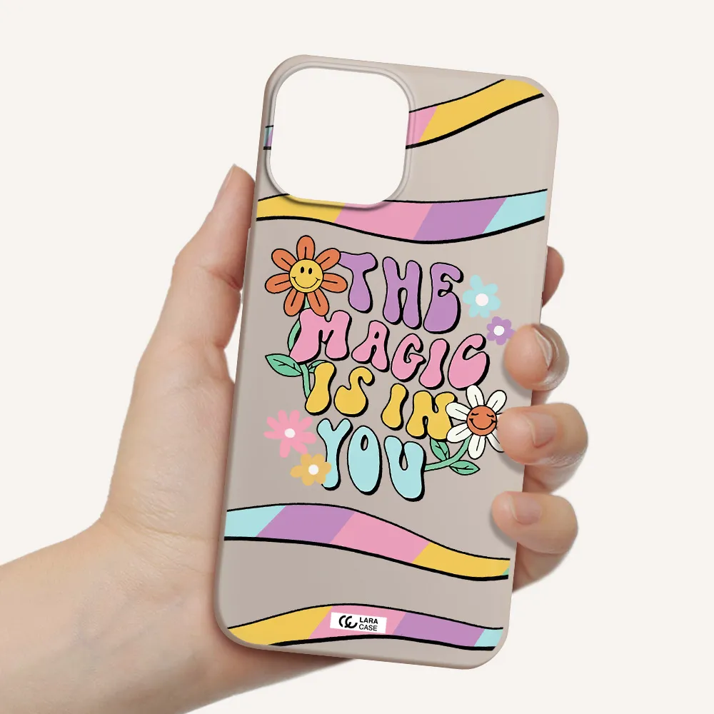 a cartoon text with flowers Apple iPhone 13 mini Silicone Stone Case